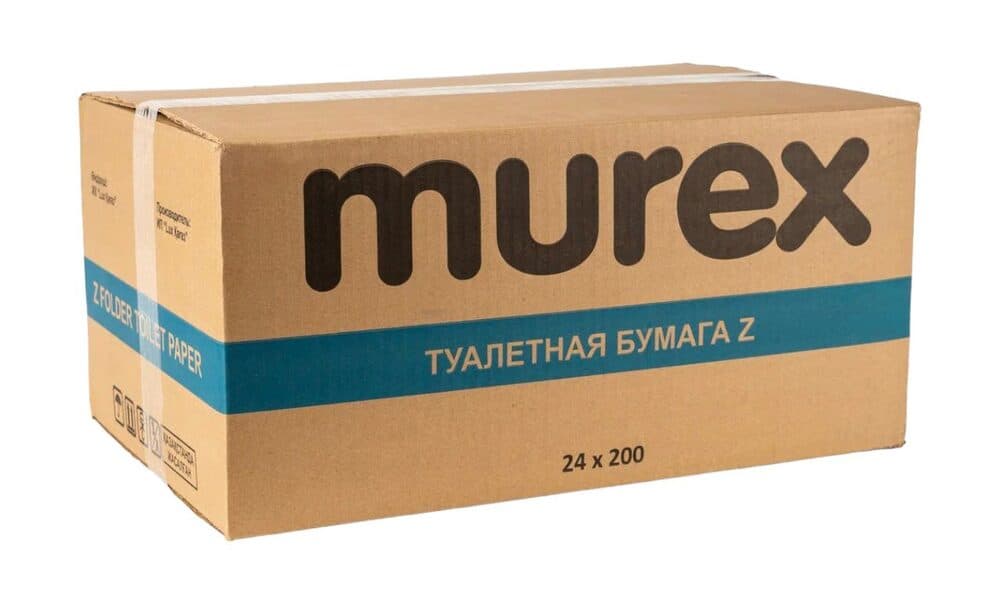 Бумага туалетная листовая Z-укладка, "Murex"/белая/100% целлюлоза/2х-сл/200л/24пач (Укажите 24 шт если нужна упаковка в упаковке 24шт)