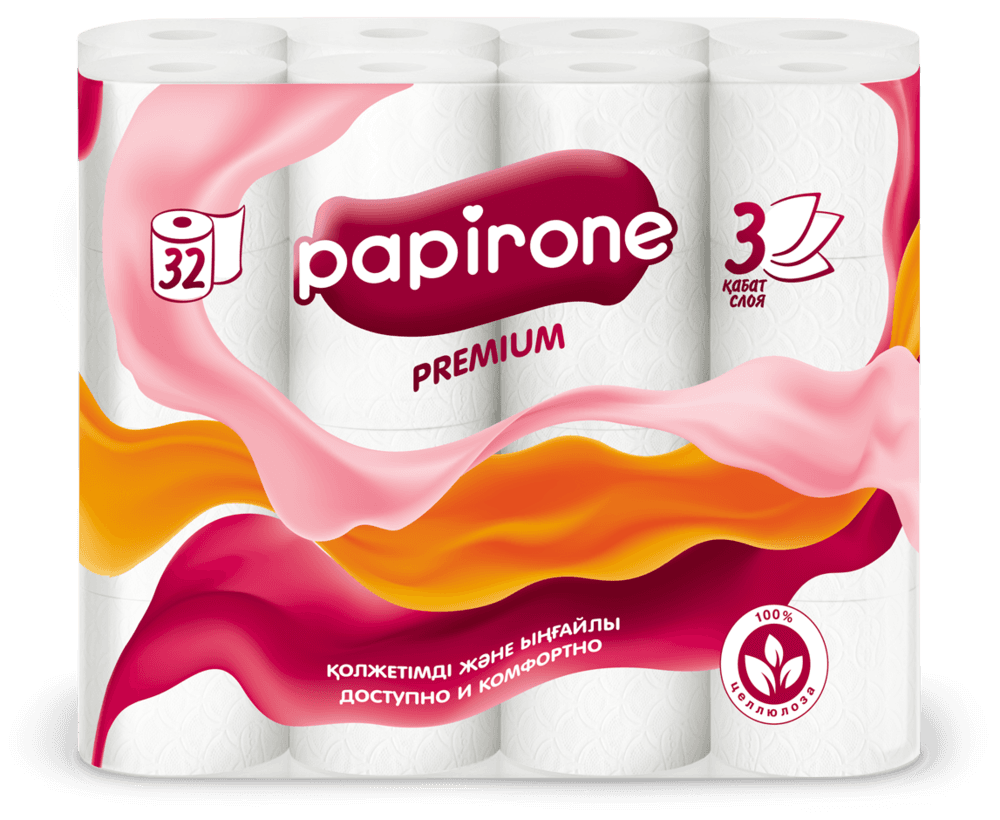 Туалетная бумага Papirone, 3-слойная, 32 рулона (Если нужен мешок то указать 3 в кол-во, в мешке 96рулонов)